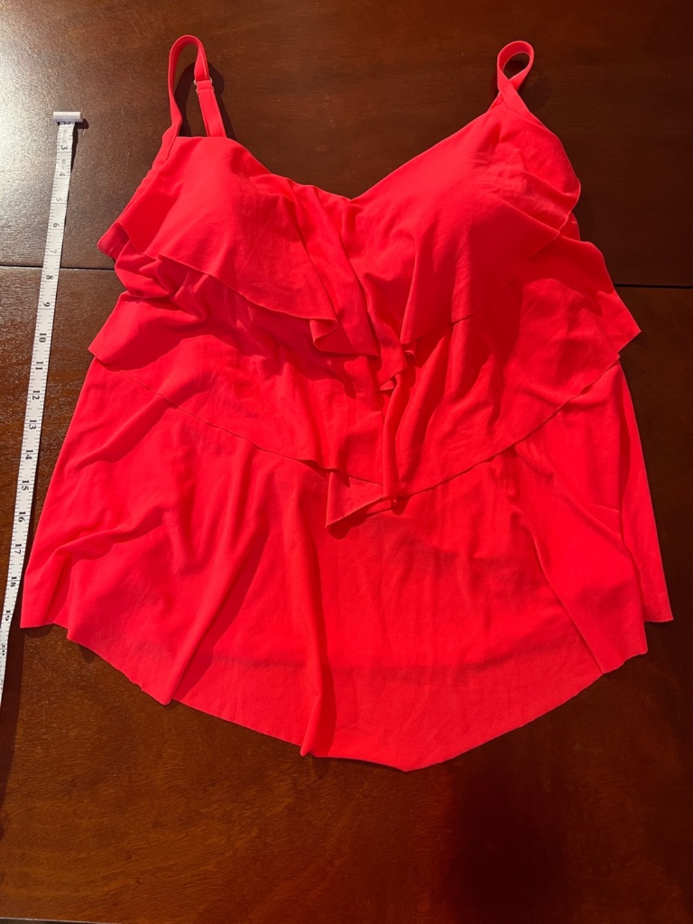 Aqua Green Neon Coral Ruffle Swim Tankini Top